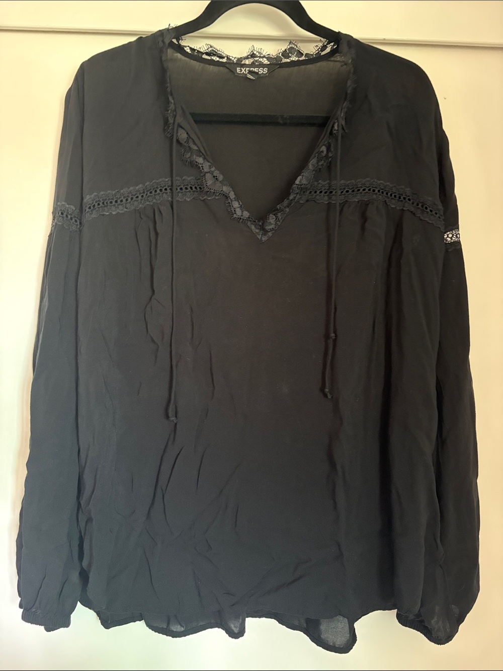 Express Sheet Black Boho Lace-Trim Peasant Top
